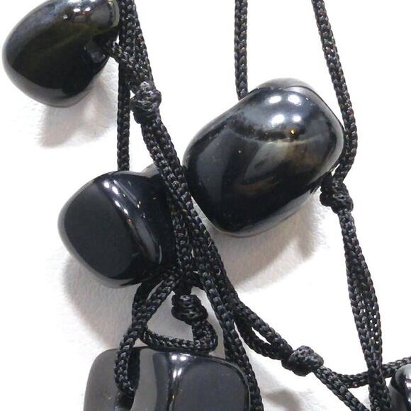 Vintage Black Gemstone Three Cord Necklace, Black Quartz, 23 Inches - Picture 10 of 10